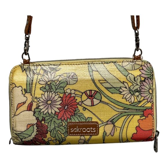 Crossbody Wallet  Crossbody Floral Retro Blossom Coated‎ Clutch Yellow Orange - Picture 2 of 10